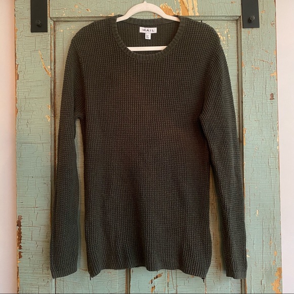 The Rail Sweaters - The Rail Olive Green Knit Side Zip Crew Neck Sweater